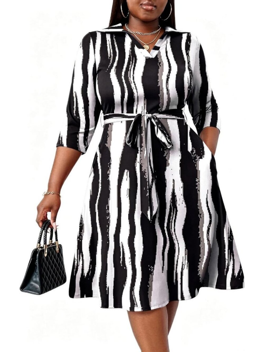 Plus Size Casual Midi Dress for Women - Fit and Flare Summer Style, Perfect for